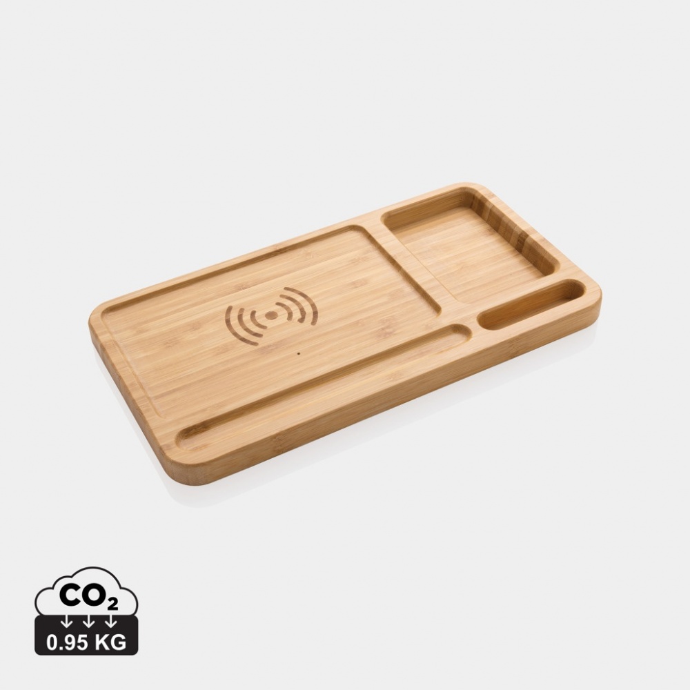 Logotrade promotional gift image of: Bamboo desk organiser 10W wireless charger