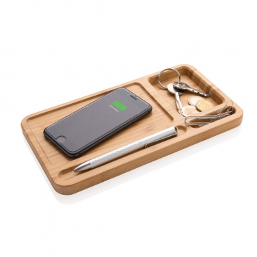 Logo trade corporate gifts picture of: Bamboo desk organiser 10W wireless charger