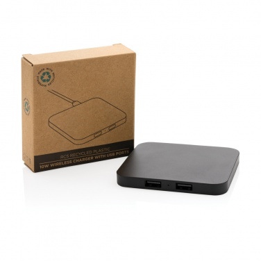Logotrade promotional gift image of: RCS recycled plastic 10W Wireless charger with USB Ports