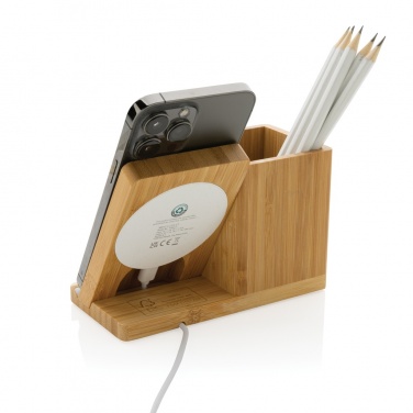 Logo trade promotional giveaways image of: Calgary bamboo 10W wireless charger