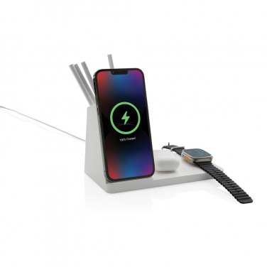 Logo trade advertising products picture of: Ontario recycled plastic & bamboo 3-in-1 wireless charger