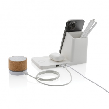 Logo trade promotional item photo of: Ontario recycled plastic & bamboo 3-in-1 wireless charger