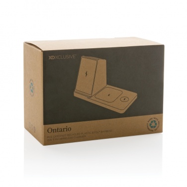 Logotrade promotional giveaways photo of: Ontario recycled plastic & bamboo 3-in-1 wireless charger
