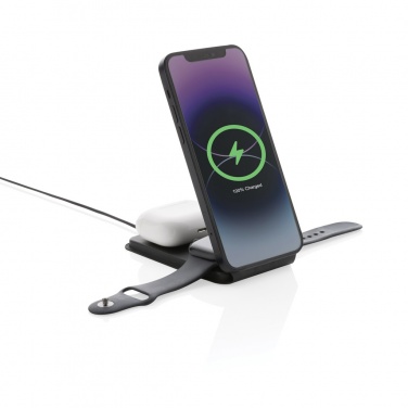 Logo trade promotional products image of: Swiss Peak RCS rPU 15W  3-in-1 magnetic wireless charger