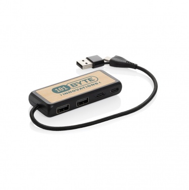 Logo trade business gifts image of: Link RCS recycled plastic and bamboo dual Input USB hub