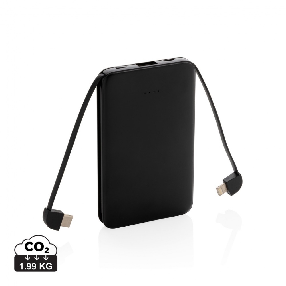 Logo trade promotional items image of: 5.000 mAh Pocket Powerbank with integrated cables