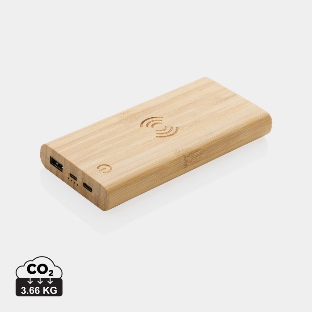 Logo trade promotional merchandise picture of: Bamboo 8.000 mAh 5W wireless powerbank
