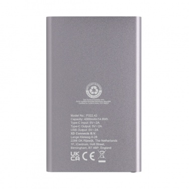 Logo trade promotional gift photo of: RCS recycled plastic/aluminum 4000 mah powerbank with type C