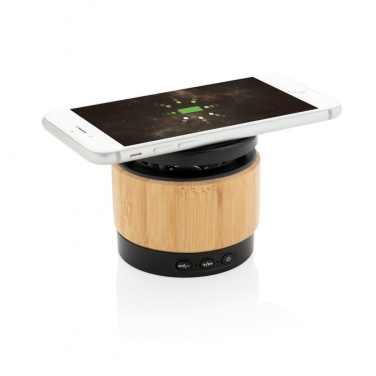 Logo trade promotional giveaways picture of: Bamboo wireless charger speaker