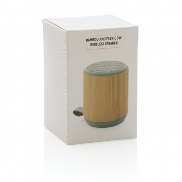 Logo trade promotional giveaways picture of: Bamboo and fabric 3W wireless speaker