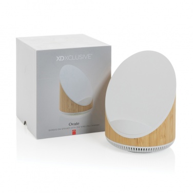 Logo trade promotional items image of: Ovate bamboo 5W speaker with 15W wireless charger