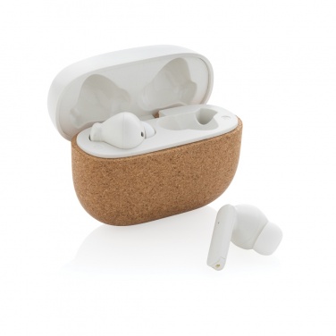 Logo trade promotional item photo of: Oregon RCS recycled plastic and cork TWS earbuds