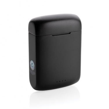 Logo trade promotional item photo of: Skywave RCS recycled plastic solar earbuds