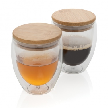 Logo trade corporate gift photo of: Double wall borosilicate glass with bamboo lid 250ml 2pc set