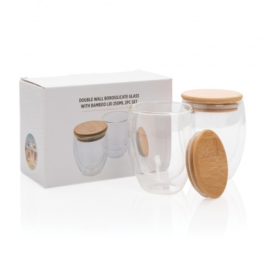 Logotrade corporate gift image of: Double wall borosilicate glass with bamboo lid 250ml 2pc set