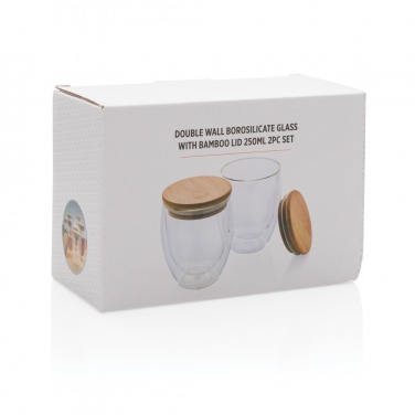 Logotrade promotional merchandise picture of: Double wall borosilicate glass with bamboo lid 250ml 2pc set