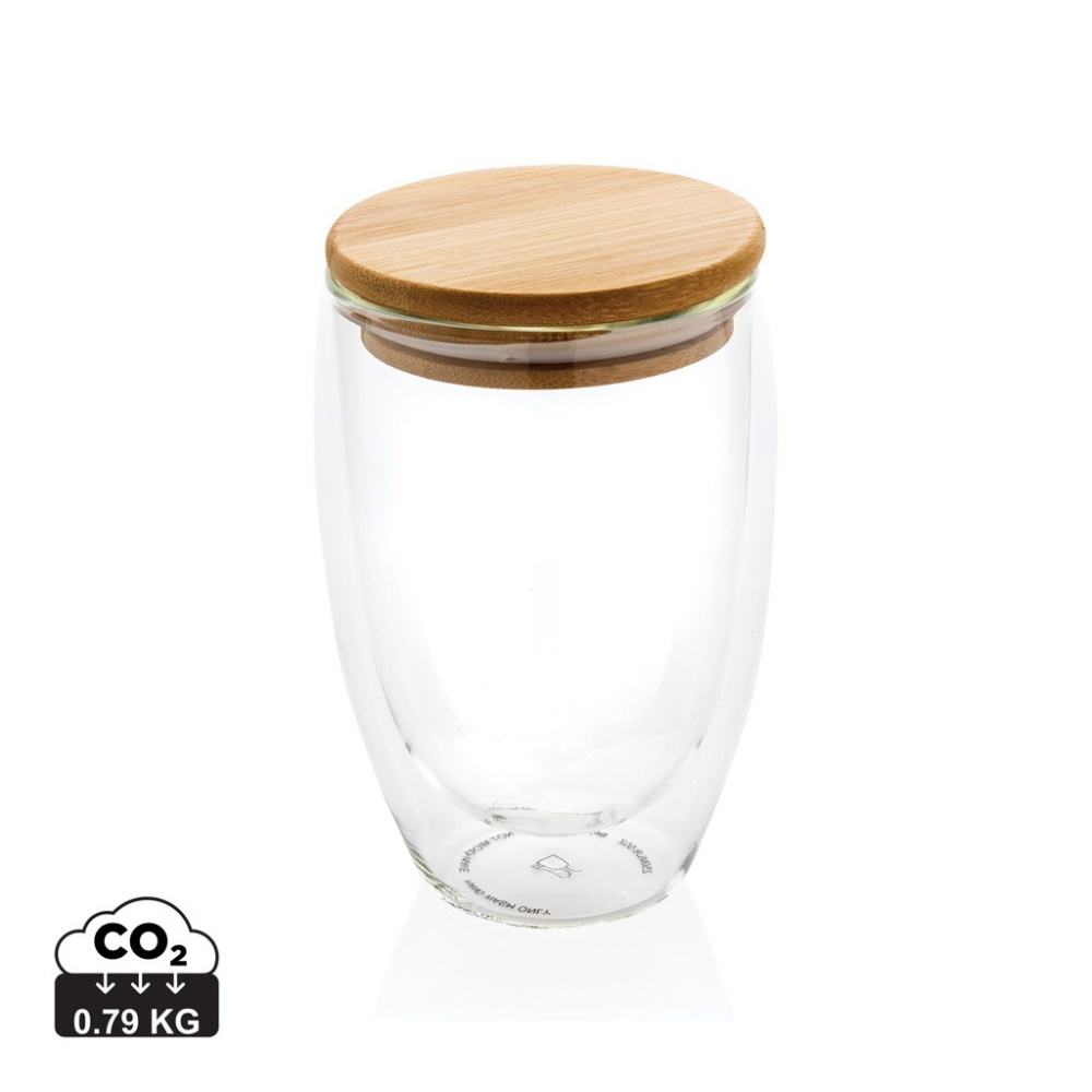 Logo trade promotional giveaways picture of: Double wall borosilicate glass with bamboo lid 350ml