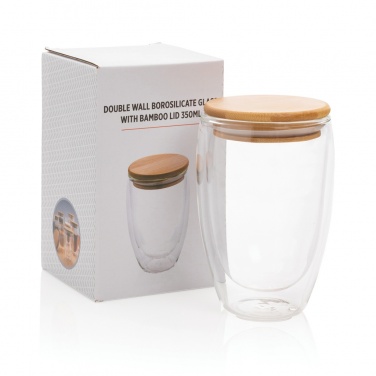 Logo trade promotional products picture of: Double wall borosilicate glass with bamboo lid 350ml