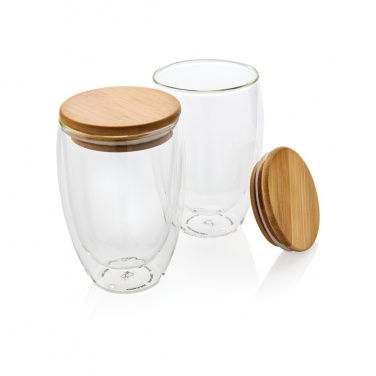 Logo trade corporate gifts image of: Double wall borosilicate glass with bamboo lid 350ml 2pc set