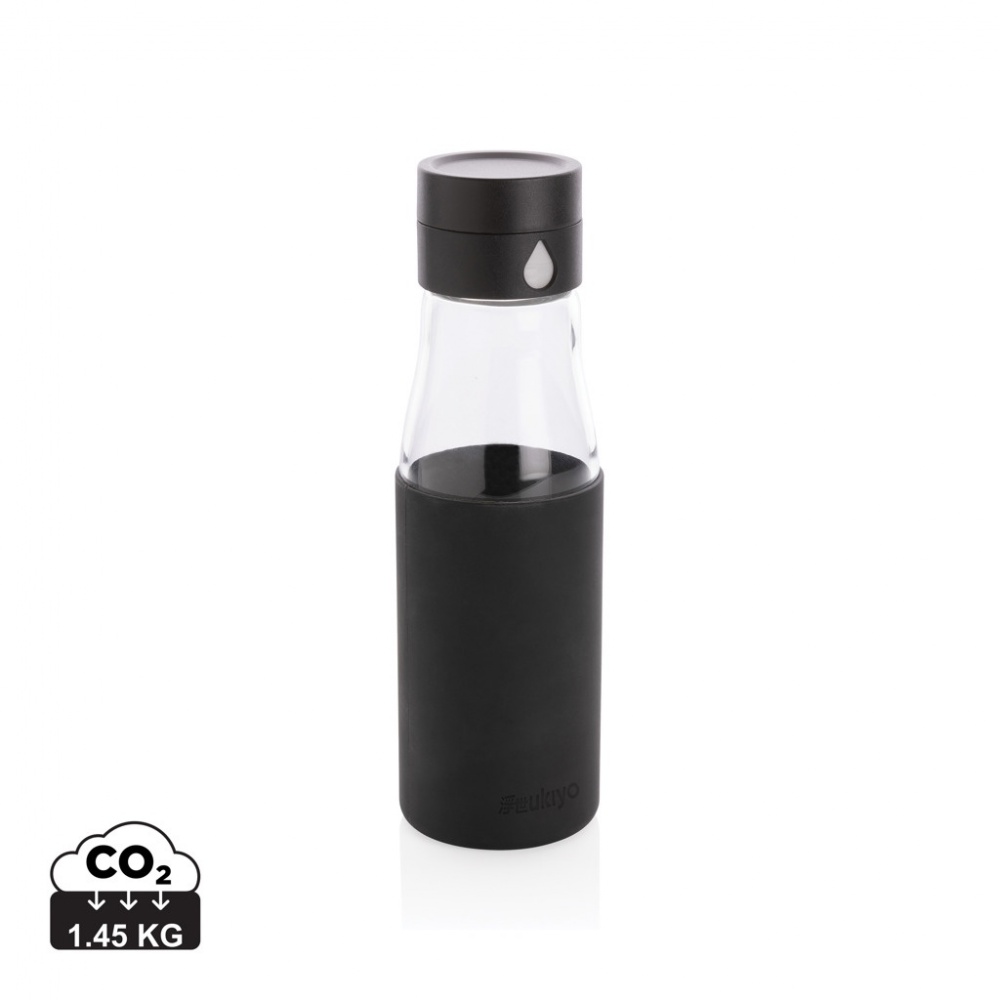 Logo trade corporate gifts image of: Ukiyo glass hydration tracking bottle with sleeve