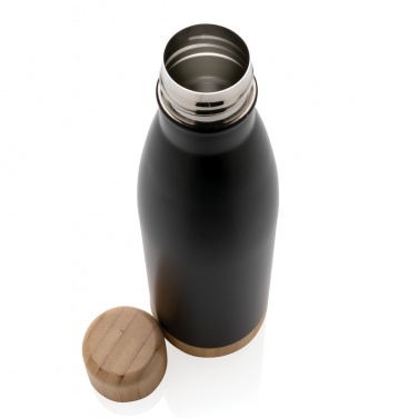 Logo trade business gifts image of: Vacuum stainless steel bottle with bamboo lid and bottom