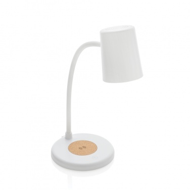Logo trade promotional products image of: Zenara RCS recycled plastic and cork 15W wireless desk lamp
