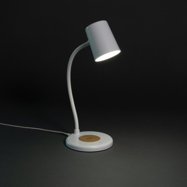 Logo trade advertising products picture of: Zenara RCS recycled plastic and cork 15W wireless desk lamp
