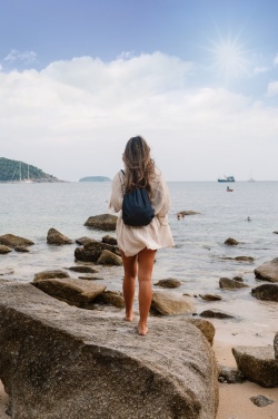 Logo trade promotional giveaways picture of: Impact AWARE™ recycled denim drawstring backpack