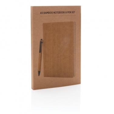 Logo trade promotional gifts picture of: A5 Bamboo notebook & pen set
