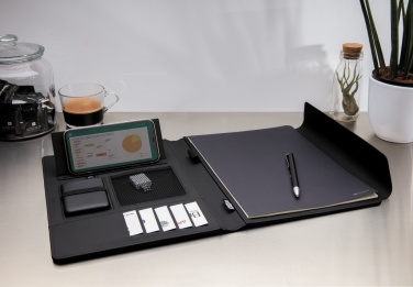 Logo trade promotional merchandise image of: Fiko 5W wireless charging portfolio A4 with powerbank