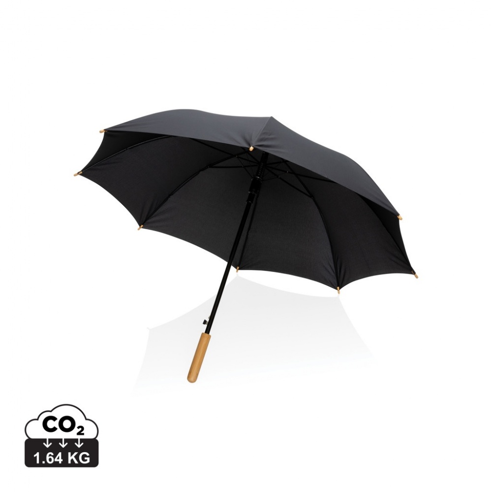 Logo trade promotional giveaway photo of: 23" Impact AWARE™ RPET 190T auto open bamboo umbrella
