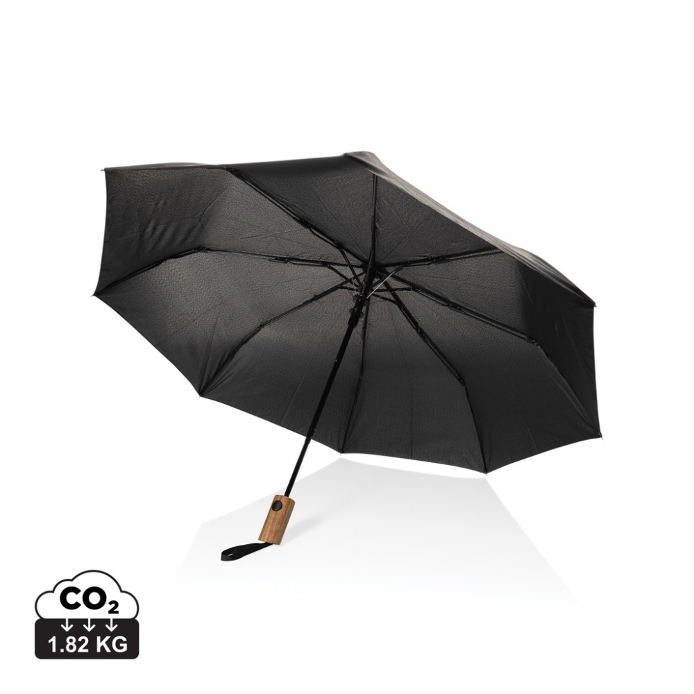 Logotrade promotional merchandise photo of: Kaycey 21" AWARE™ RPET Acacia wood mini auto open umbrella