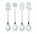 Set of 4 Christmas tea spoon, Matt Silver
