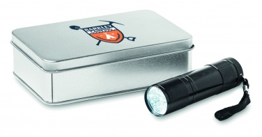 Logo trade promotional products image of: LED torch in tin box