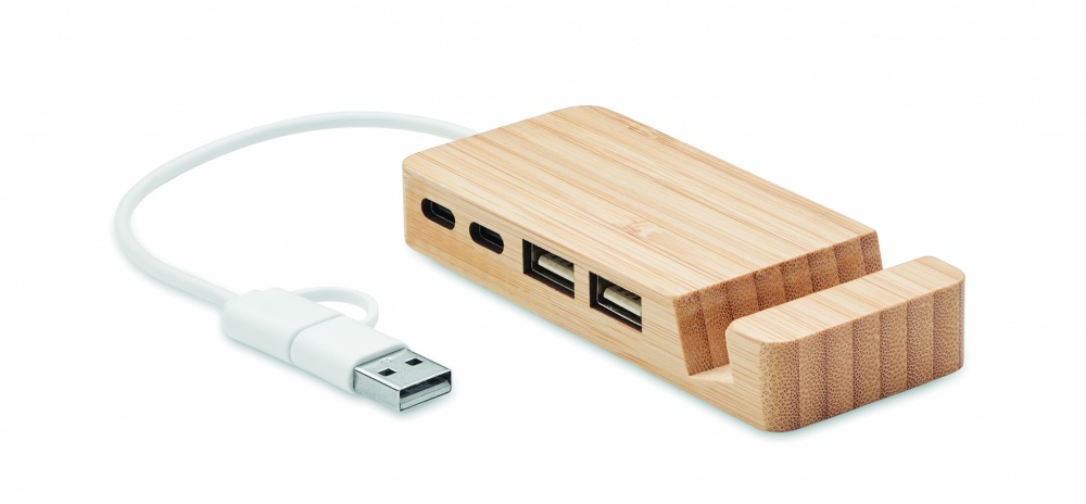 Logo trade promotional items picture of: Bamboo USB 4 ports hub