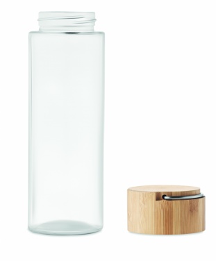 Logo trade business gifts image of: Glass bottle 500ml bamboo lid