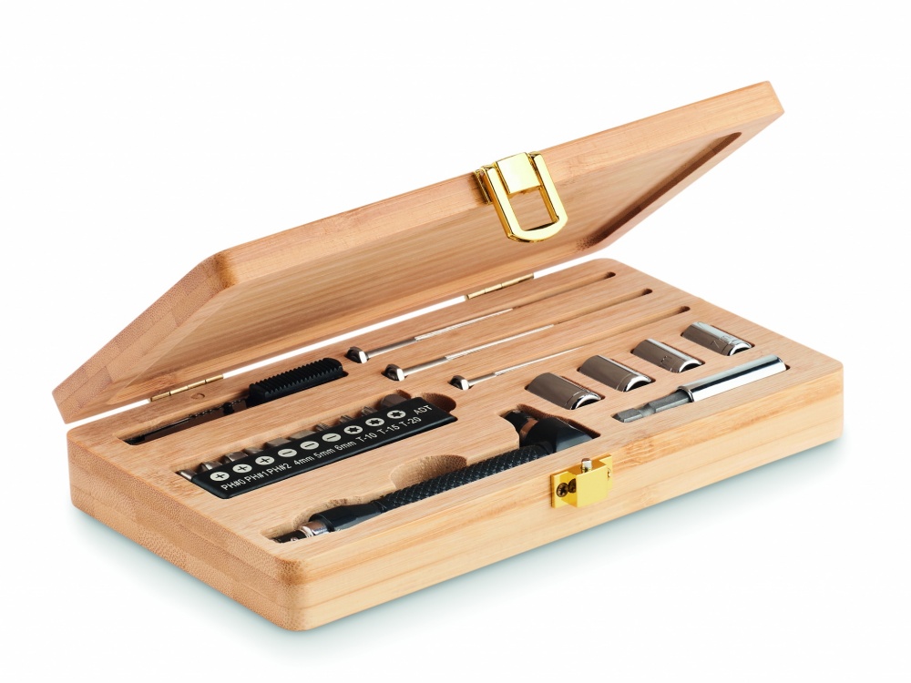 Logo trade promotional products picture of: 21 pcs tool set in bamboo case