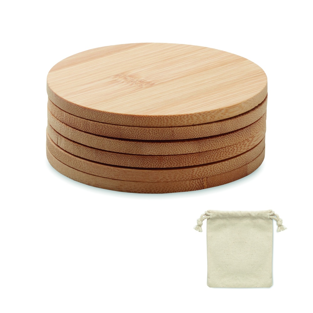 Logo trade promotional giveaways picture of: Set of 6 bamboo coasters