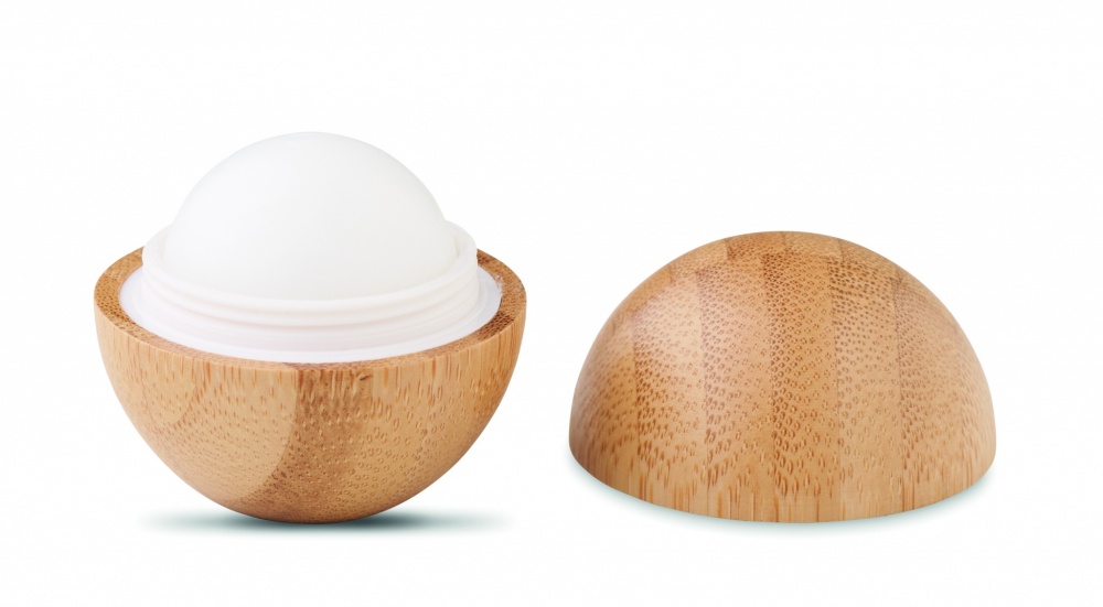 Logo trade promotional product photo of: Lip balm in round bamboo case