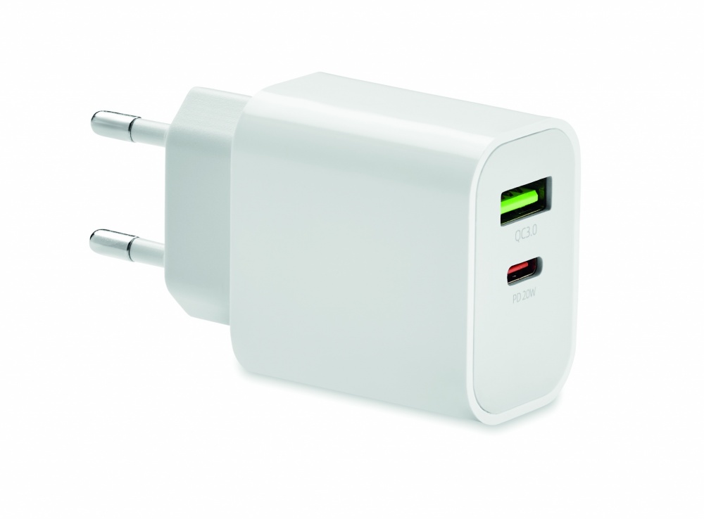 Logo trade promotional items image of: 18W 2 port USB charger EU plug