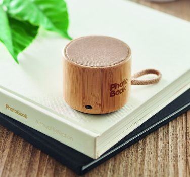 Logo trade promotional item photo of: Round bamboo wireless speaker
