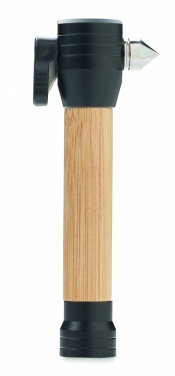 Logo trade promotional merchandise picture of: 3-in-1 bamboo flashlight with an emergency hammer and seatbelt cutter