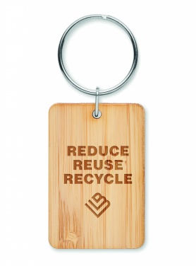 Logo trade promotional merchandise photo of: Rectangular bamboo key ring Riihimäki