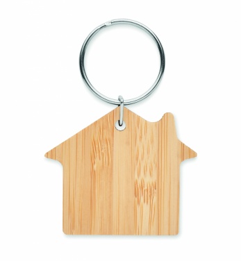 Logo trade promotional product photo of: House shaped bamboo key ring Järvenpää