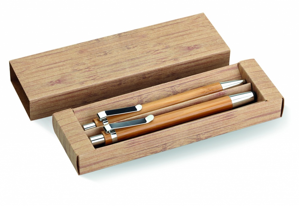 Logo trade advertising product photo of: Bamboo pen and pencil set