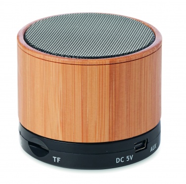 Logo trade business gifts image of: Round Bamboo wireless speaker