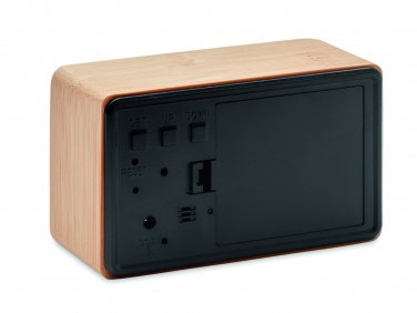 Logo trade promotional merchandise picture of: LED alarm clock bamboo casing Düsseldorf