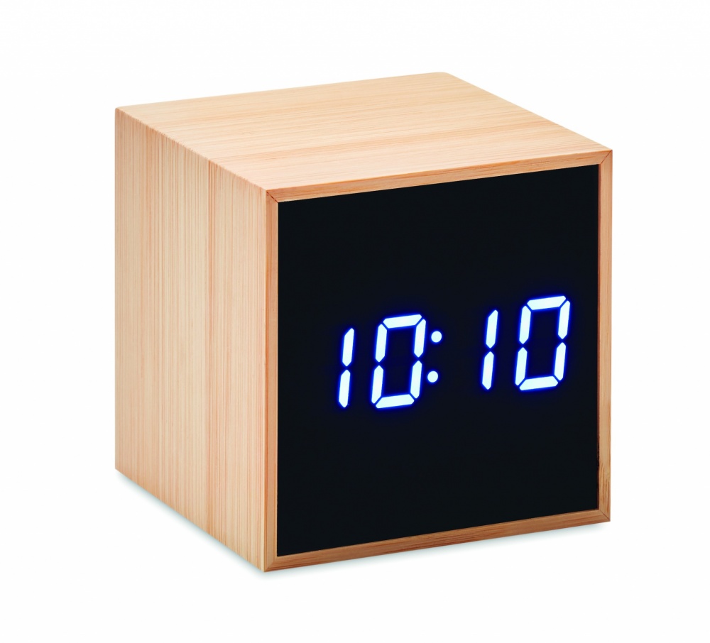 Logo trade advertising products picture of: LED alarm clock bamboo casing Dortmund