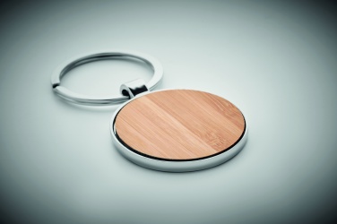Logo trade promotional gifts image of: Round key ring metal bamboo Dobele