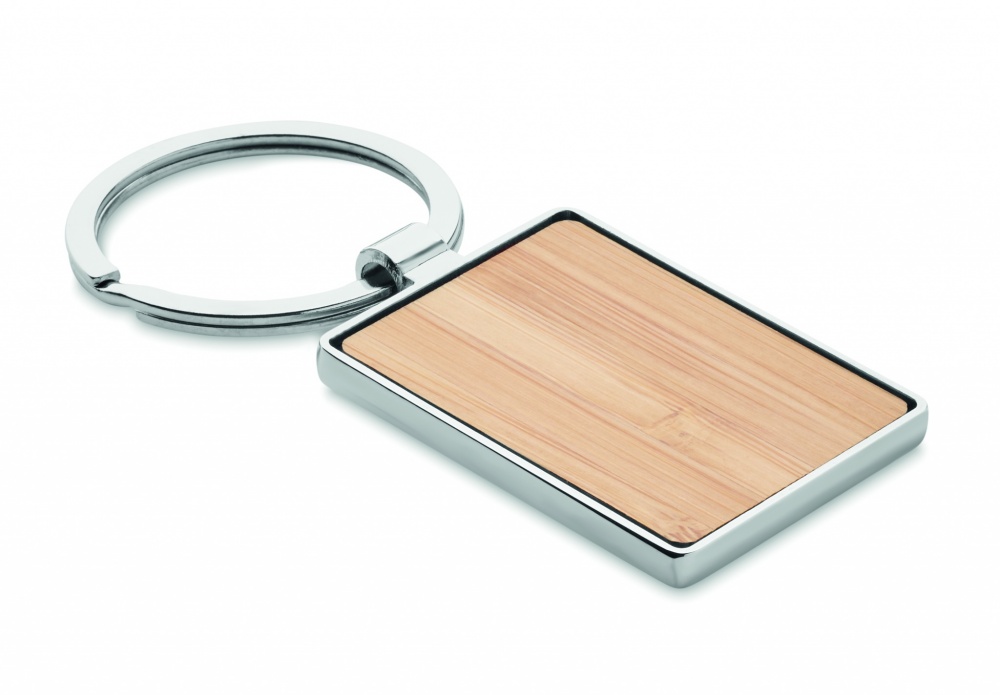 Logo trade business gifts image of: Rectangular key ring bamboo WEST